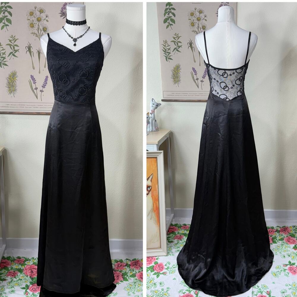 Sheer Mesh Back Train Formal Dress Romantic Goth Sexy Vampire Dark Coquette S